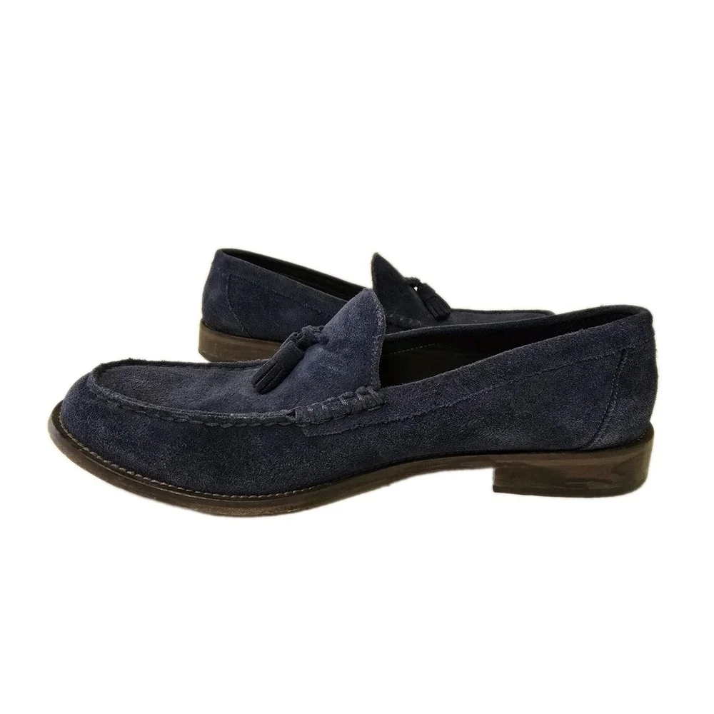 Bruno Magli NILO Navy Blue Loafer Tassels Suede Leather Mens Size 12 Italy